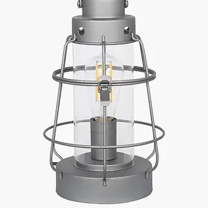 Grey Metal and Clear Glass  Oil Lantern Table Lamp