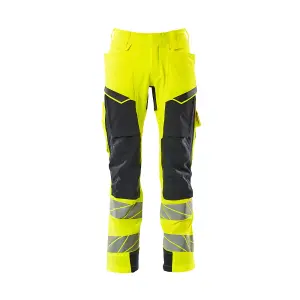 Mascot Accelerate Safe Trousers with Kneepad Pockets - Hi-Vis Yellow/Dark Navy   (38.5) (Leg Length - Long)