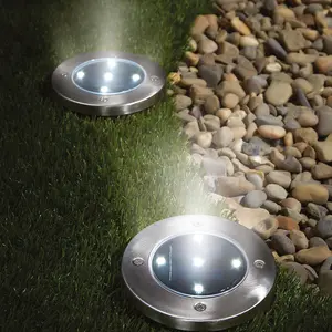 4 x Solar Powered Garden Up Lights - Lawn, Border, Patio, Decking, Path, Driveway Bright LED Lighting - Each 12cm Diameter