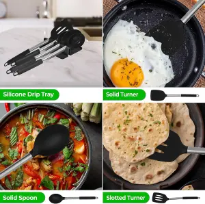 MantraRaj Kitchen Utensils Set with Holder & Drip Pad Silicone Cooking Utensil 8pc Set Silicone Non-Stick Kitchen Tools