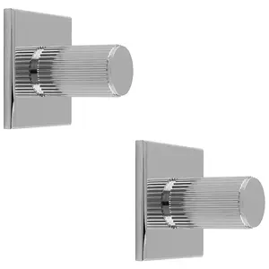 2 PACK - Reeded Cylinder Cabinet Door Knob & Matching Backplate Polished Chrome 40 x 40mm