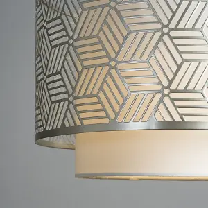 ValueLights Eugene White and Grey Geometric Design Cylinder Ceiling Pendant Light Shade