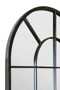 MirrorOutlet Arcus - Antique Black Framed Arched Window Garden Mirror 71"x33.5" 180 x 85CM