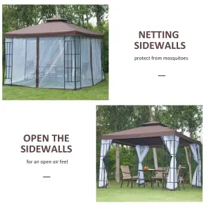 Outsunny 3 x 3(m) Patio Gazebo Canopy Garden Pavilion with 2 Tier Roof, Coffee