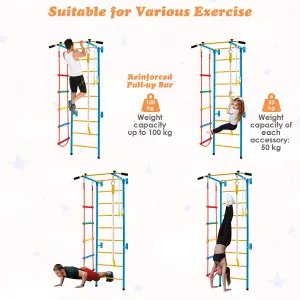 Costway Kids Steel Swedish Ladder Set Gymnastic Wall Gym Pull-up Bar Climbing Frame