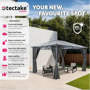 Gazebo Caracas - 3 x 3 m, 4 side panels, weather & UV-resistant, translucent roof - grey