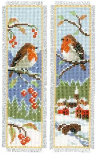 B/MARK ROBINS - Counted Cross Stitch Kit: Bookmark: Robins: Set of 2 - Vervaco