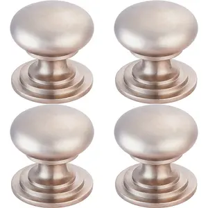 4x Victorian Round Cupboard Door Knob 38mm Dia Satin Nickel Cabinet Handle