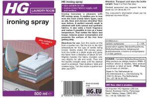 HG Ironing Spray, for Creaseless Ironing, Wrinkle Release Spritz 500ml