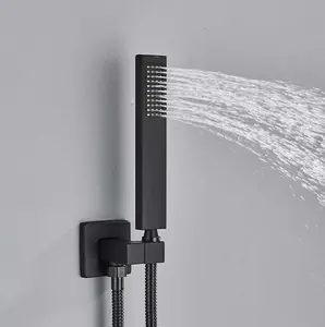 Concealed Rear Wall Matte Black Shower Mixer System Set Wall Mounted