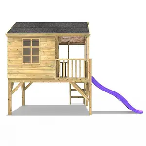 Rebo 5FT x 5FT Childrens Wooden Garden Playhouse on Deck + 6ft Slide - Partridge Purple