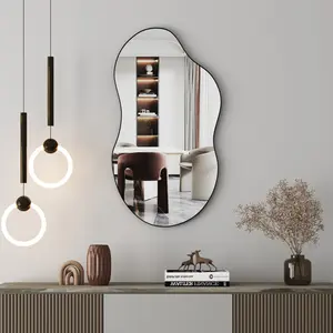 Asymmetrical Metal Framed Wall Accent Mirror Black / 81.3cm H x 55.1cm W