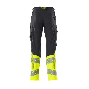 Mascot Accelerate Safe Trousers with Kneepad Pockets (Dark Navy/Hi-Vis Yellow)  (34.5) (Leg Length - Short)