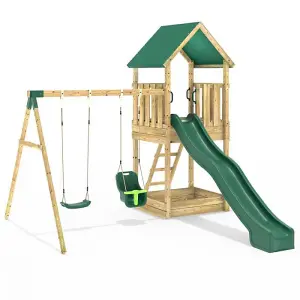 Rebo Modular Wooden Climbing Frame Adventure Playset - Swing Haldon