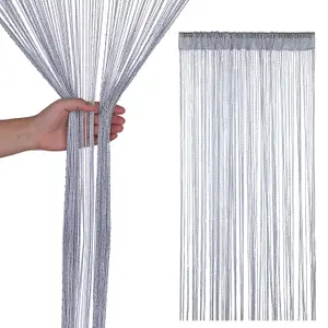 String Curtain Panel Spaghetti Tassel Curtain, 200cm x 90cm - Silver