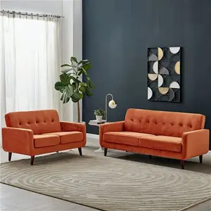 Clarence 2-Seater Sofa Burnt Orange Velvet, Two-Seater Orange Fabric Sofa - Daals - Sofas