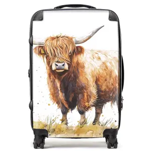 Watercolour Highland Cow Suitcase - Medium