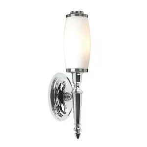 IP44 Wall Light Enclosed Long Glass Shade LED Inc Polished Chrome LED G9 3.5W