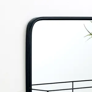 Melody Maison Black Mirrored Wall Shelf With Hooks