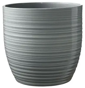 Stylish Ceramic Grooved, Mint Green Glaze, Indoor Plant Pot. No Drainage Holes. H15 x W16 cm