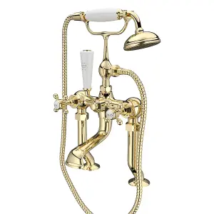 Georgina Traditional Gold Deck Mounted Bath Shower Mixer Tap with Handset