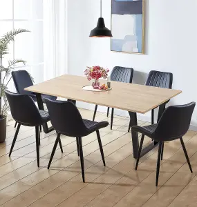 Hallowood Furniture Dudley Dinning Table 1.5m with 6 Black Bonded Leather Chairs