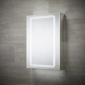 Sensio Harlow Wall-mounted Illuminated Mirrored Bathroom Cabinet with shaver socket (W)500mm (H)700mm