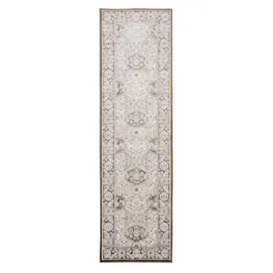 Beige Ornate Traditional Bedroom Living Area Runner Rug 60x240cm