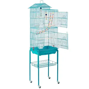 Yaheetech Teal Blue Rolling Metal Bird Cage with Detachable Stand