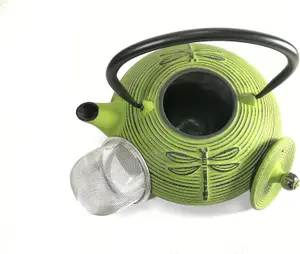 Buckingham Teapot Dragonfly Design Tetsubin Japanese Style  800 ml with Stainless Steel Mesh Infuser, Cast Iron, Light Green