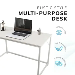 House of Home Rustic White Wood Grain Top With White Coated Metal Frame Medium 100cm Desk