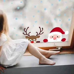 Walplus Peeking Santa & Rudolph Window Clings Rooms Décor