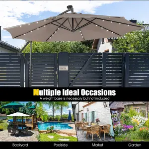 Costway 3 x 3m Cantilever Parasol Backyard Patio Offset Umbrella w/ 32 Solar-Powered LED Lights