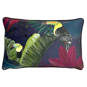 Paoletti Kala Rectangular Floral Piped Feather Filled Cushion