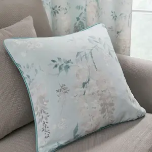 Wisteria 100% Cotton Floral Print Duck Egg Filled Cushion