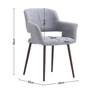 Dining Chair Set of 4 Light Grey Linen Dining Chair Armchair with Metal Legs