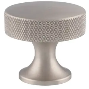 Knurled Flared Stem Cabinet Door Knob - 38mm Satin Nickel Cupboard Pull Handle