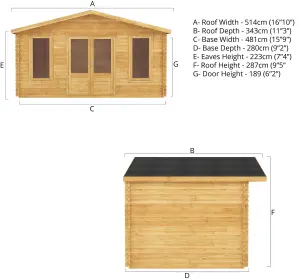 Waltons Wooden Log Cabin 5m x 3m Retreat Summerhouse Garden Room - 34mm Double Glazed