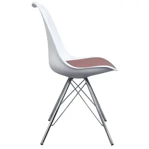 Soho White and Blush Pink Plastic Dining Chair with Chrome Metal Legs