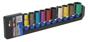 Sealey Multi-Coloured Socket Set 10 Pcs 1/2" Square Drive WallDrive Metric AK288