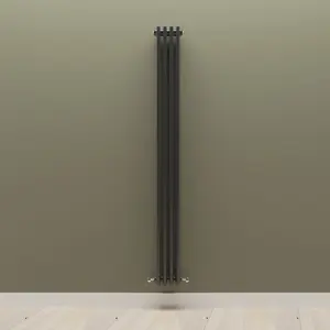 Vertical Black Triple Column Radiator (H) 1800mm x (W) 200mm, 3426 BTU.