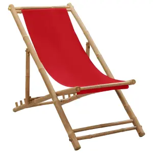 Berkfield Deck Chair Bamboo and Canvas Red