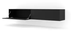 Sleek BINGO 180cm Wall-Mounted TV Cabinet in Matt Black - 1800mm x 400mm x 300mm