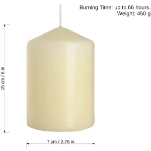 Pillar Candles, Pack of 2, Unscented, Long Burning Time, 15 x 7 cm / 6 x 2.75 in (Ivory, Matt)