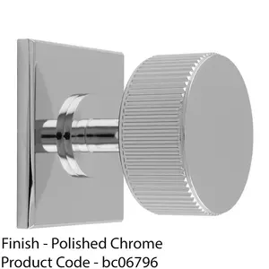 Reeded Radio Cabinet Door Knob & Matching Backplate - Polished Chrome 40 x 40mm