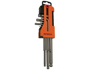 Faithfull HBG-M009 Long Arm Ball End Hex Key Set, 9 Piece (1.5-10mm) FAIHKS9MBLA