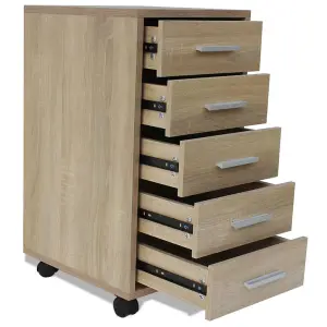 Berkfield Office Drawer Unit with Castors 5 Drawers Oak