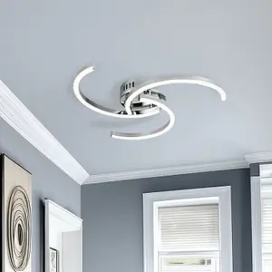 First Choice Lighting Curve Chrome LED Flush Ceiling Light