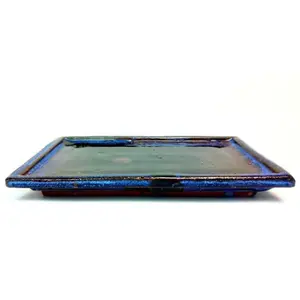 28cm Glazed Bonsai Pot Drip Tray - Rectangle - Blue