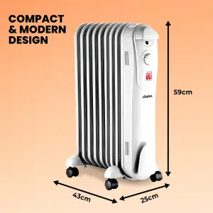 Schallen Portable Electric Slim Oil Filled Radiator Heater with Adjustable Temperature Thermostat 2000W 9 Fin